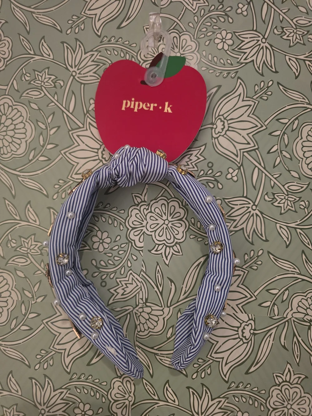 Piper K Striped Headband with Pencil, Apple, and Pearl Charms